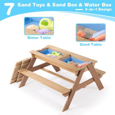 Streamdale Kids Wooden 3-in-1 Picnic Table with Umbrella & Sand/Water Play