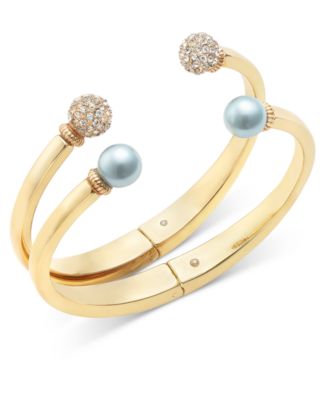 Charter Club - Gold-Tone 2-Pc. Set Pav&eacute; Fireball & Color Imitation Pearl Cuff Bracelet