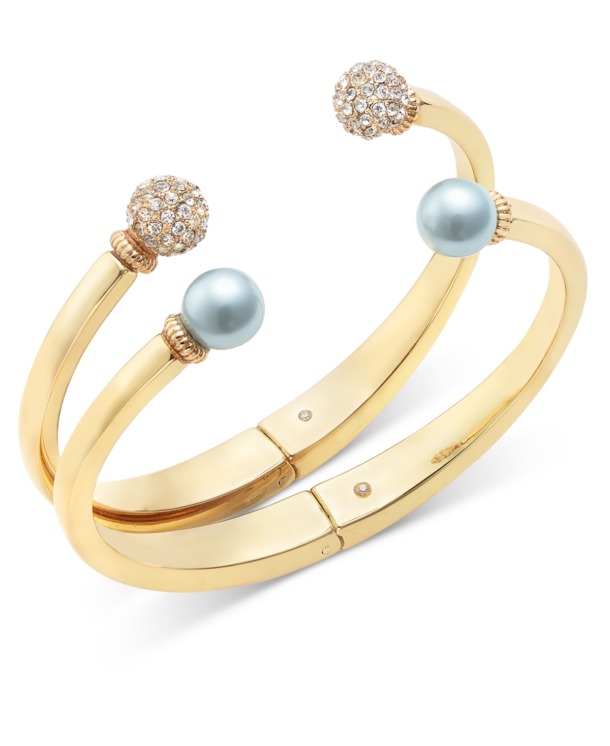 Gold-Tone 2-Pc. Set Pave Fireball & Color Imitation Pearl Cuff Bracelet, Created for Macy's - Blue