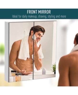 Bathroom Mirrored Cabinet, 24"x26" Stainless Steel Frame Medicine Cabinet, Wall-Mounted Storage Organizer with Double Doors, Silver