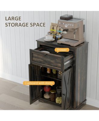 Farmhouse Barn Door Accent Cabinet, Kitchen Sideboard Storage Cabinet with Double Doors, Drawer, and Adjustable Shelf for Bedroom, Living Room, Dark Brown