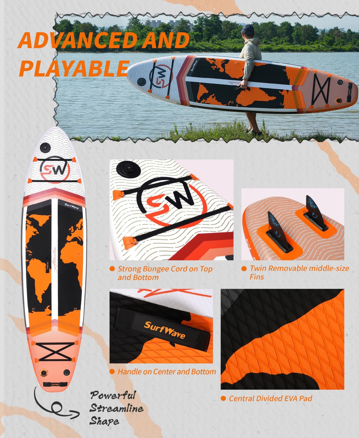 Streamdale Furniture Inflatable Stand Up Paddle Board 11'x34" x6" With Accessories