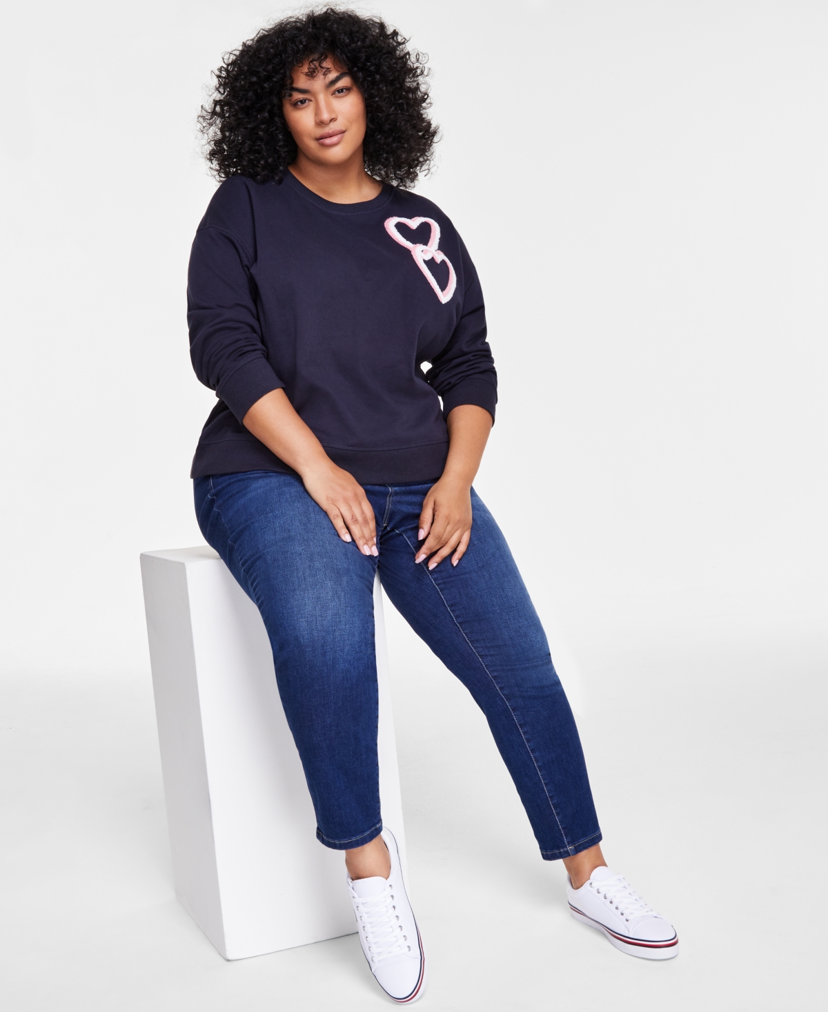 Tommy Hilfiger Plus Size Chenille Heart Sweatshirt, Exclusively at Macy's
