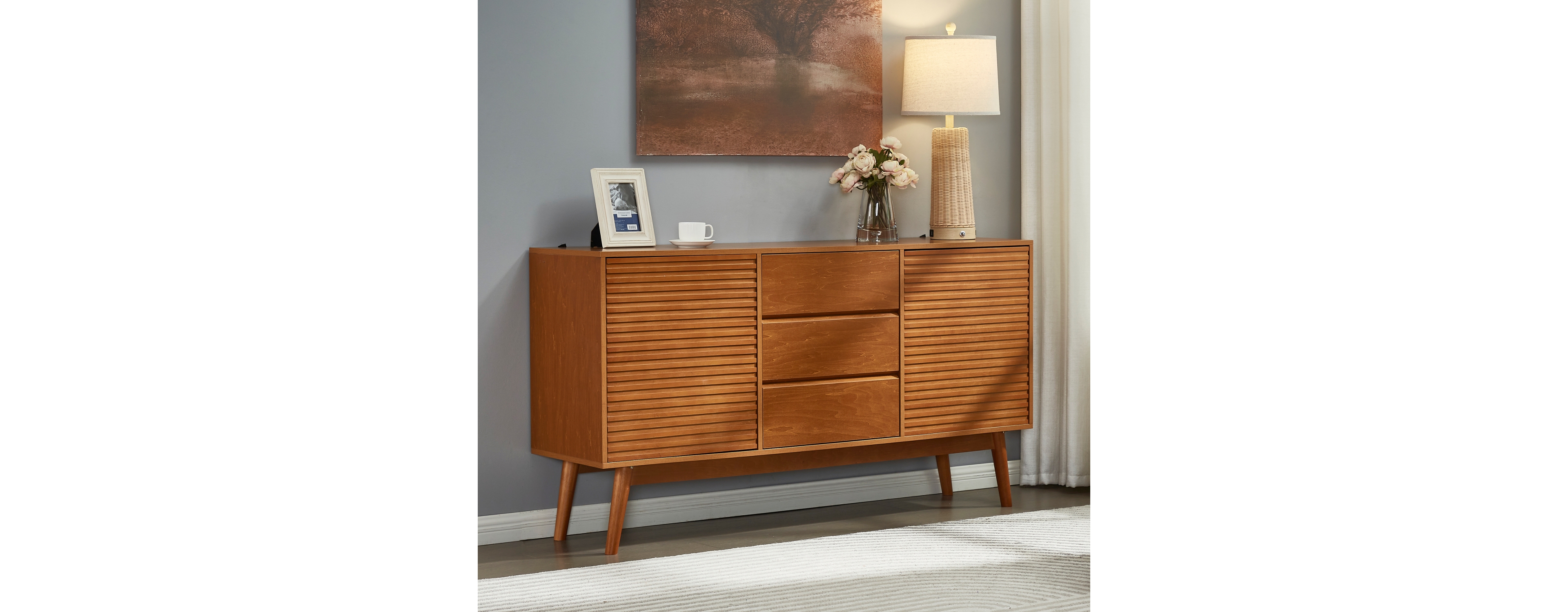 Streamdale Furniture JaydenMax Modern Wood Tv Stand, Entertainment Center for TVs up to 65", Sideboard Buffet Cabinet Credenza, Slatted Media Console