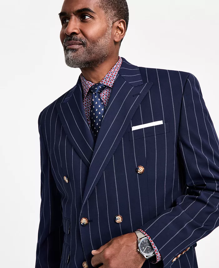 Men's Pinstriped Double-Breasted Suit Jacket - thumbnail 3
