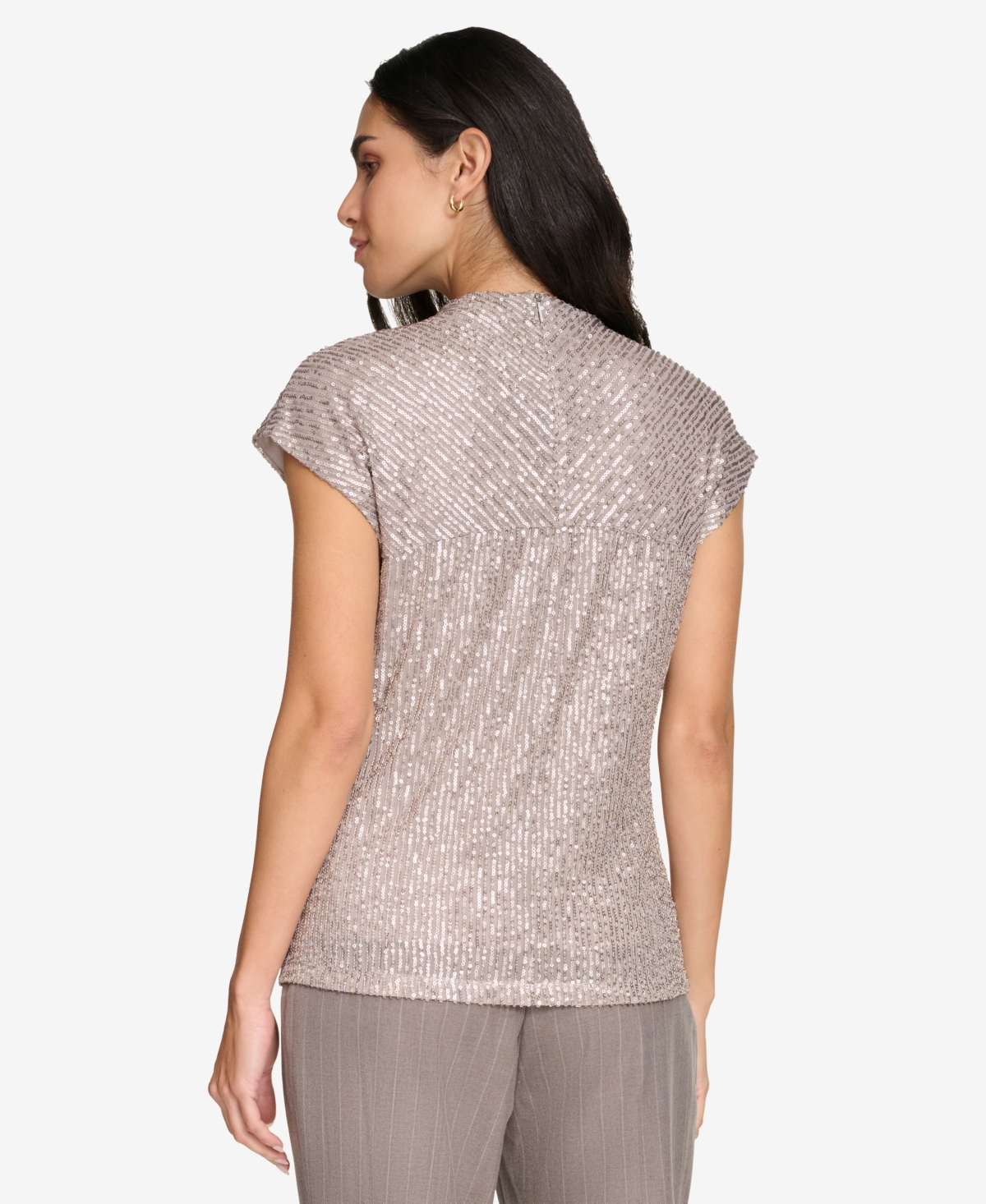 Calvin Klein Petite Mock-Neck Short-Sleeve Top -silver