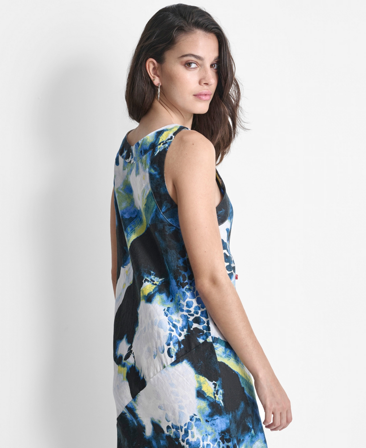 Dkny Women's Printed Linen Sleeveless Dress