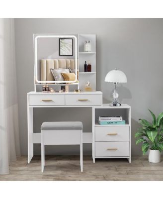 FCH Dressing Table Set with Mirror, 4 Drawers, 1 Storage Cabinet & 2 Shelves