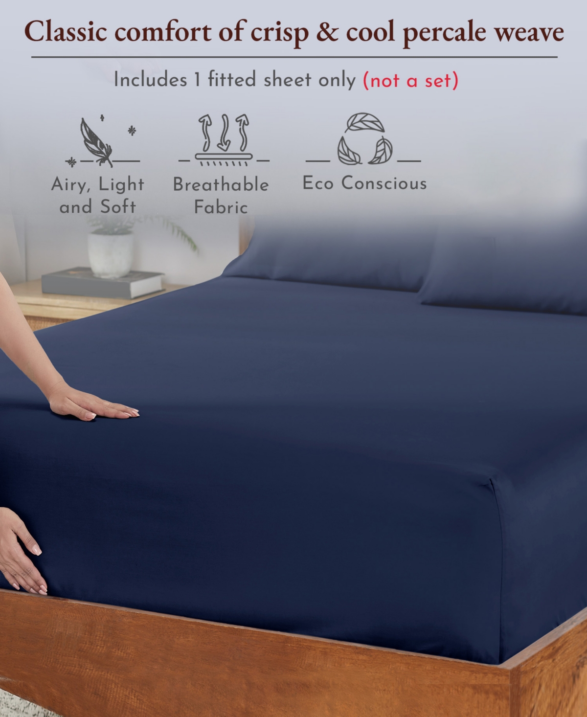 California Design Den Cool Percale Fitted Sheet Only, 100% Organic Cotton, Fully Elasticized with Deep Pockets by