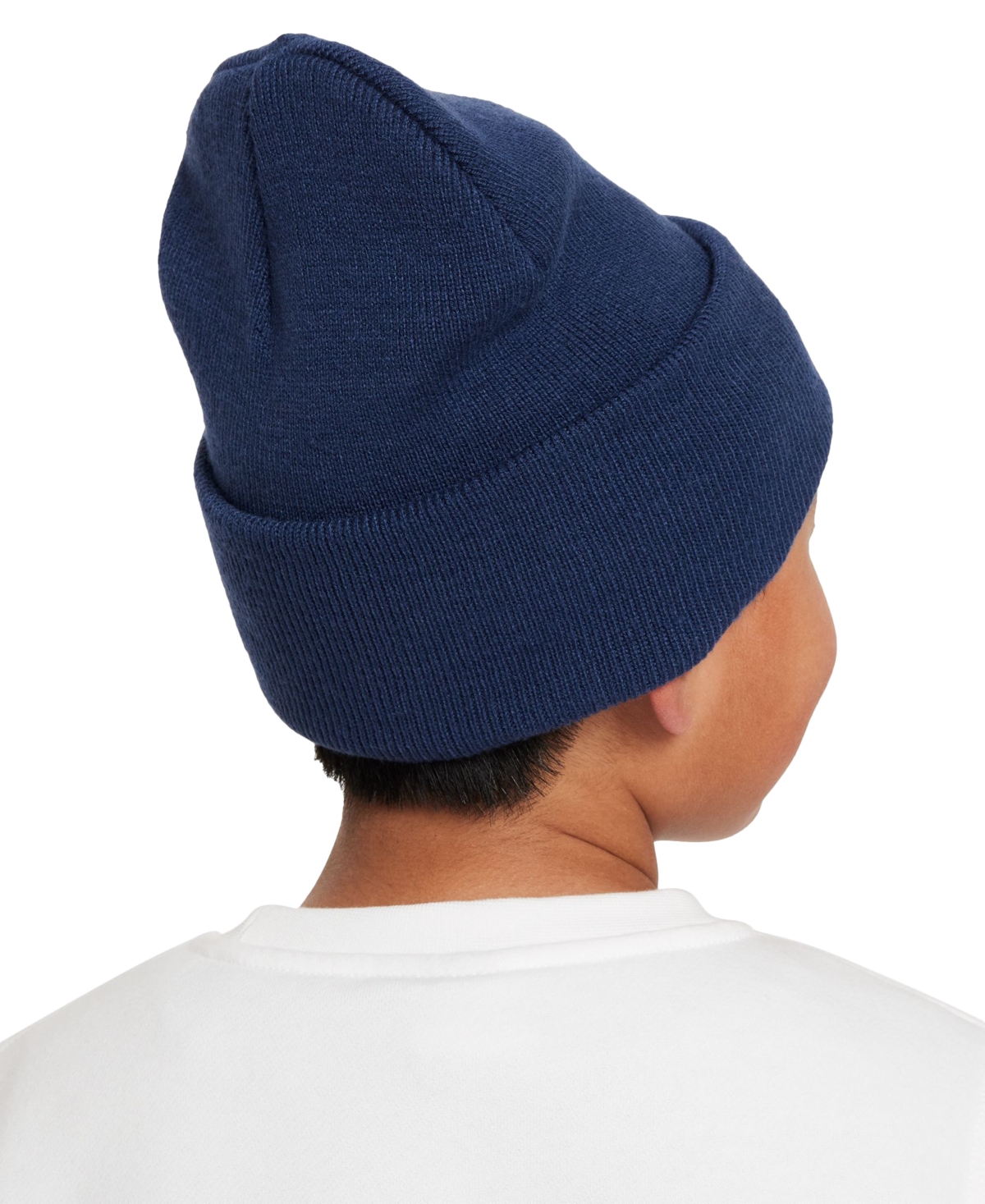 Nike Big Kids Peak Logo Embroidered Ribbed-knit Beanie In Midnight Navy,(white)