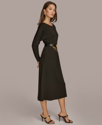 navy blue dress for baby girl Donna Karan Square Neck Belted A-Line Dress main image 1