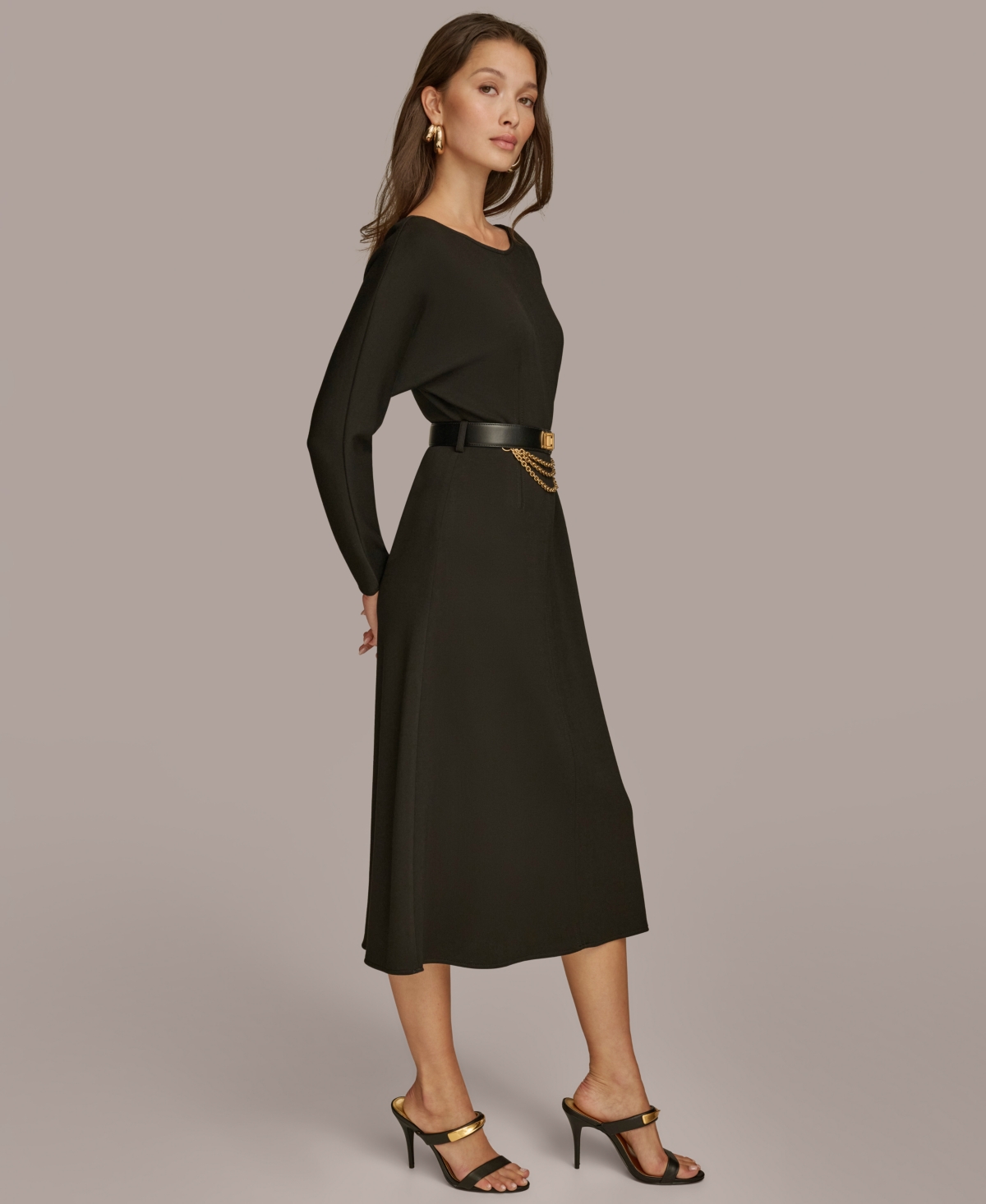 Donna Karan Women's Belted A-line Midi Dress In Black