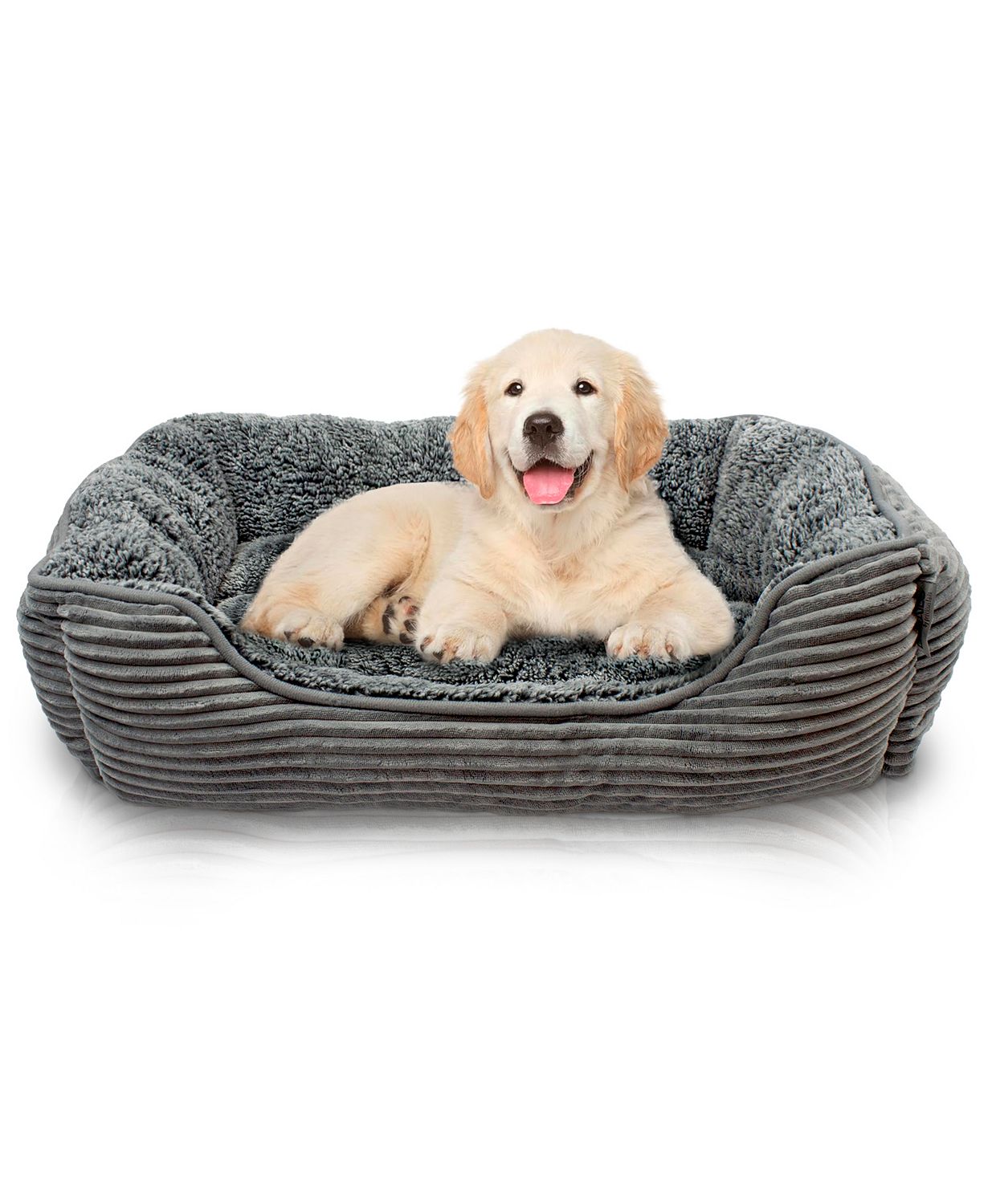 Rectangle Dog Bed, Durable Sleeping Calming Cuddler for Pets, Super Plush Corduroy Sherpa