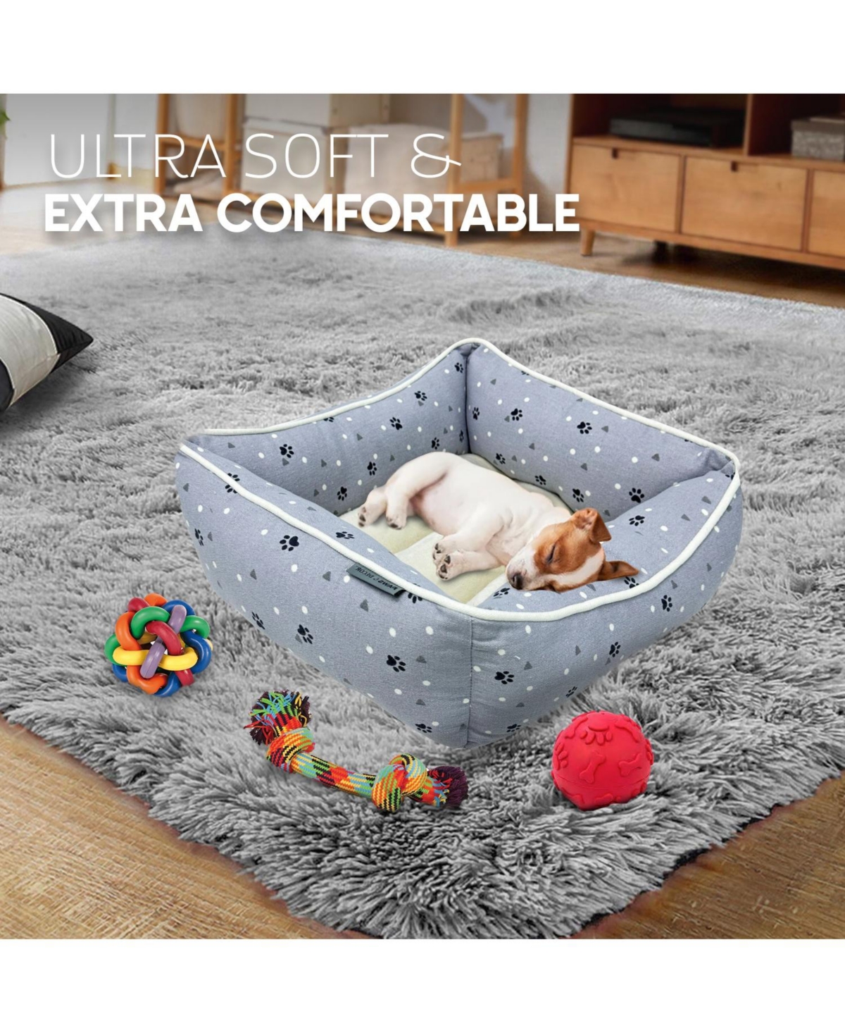 Paw & Decor Paws and DecorAll Over Paws & Dogs Cuddler Pet Bed, Stellar Design Printed Dog Cat Beds, Durable & Ultra-Plush Material