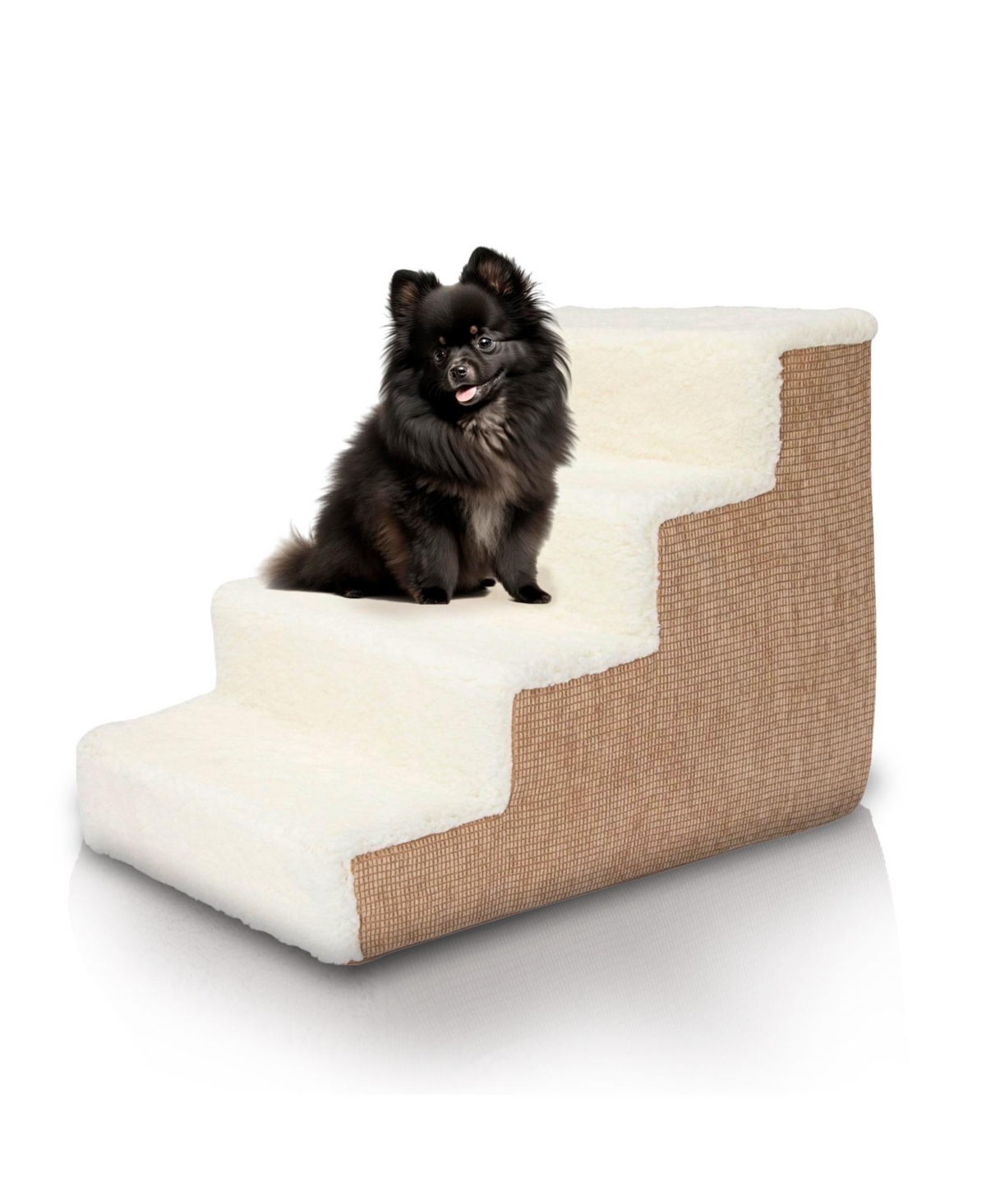 Home Base 4-Step Dog Stairs, Pet Steps for Dogs and Cats, Ramp for High Bed and Couch, Non-Slip, High Density Foam Sherpa Top