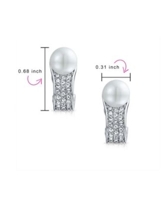 Crystal Pearl Huggie Clip-On Earrings Non-Pierced Ears Silver Plated