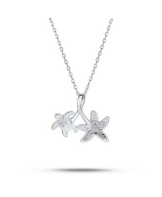 Nautical Tropical Beach Vacation Iridescent Blue Created Opal Inlay Sea Turtle Starfish Pendant Necklace .925 Sterling Silver