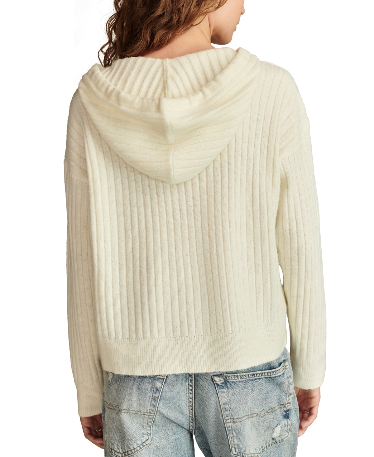 LUCKY BRAND WOMEN'S RIBBED KNIT HOODED SWEATER 