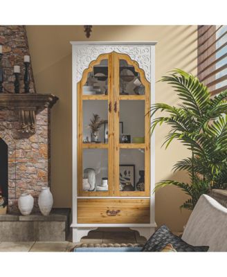 White Wooden 3-Shelf Standard Bookcase with Acrylic Door, Drawer