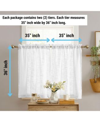 Linda Faux Linen Textured Semi Sheer Privacy Light Filtering Transparent Rod Pocket Short Thick Cafe Curtain Tiers for Small Windows, Kitchen & Bathroom, Set of 2