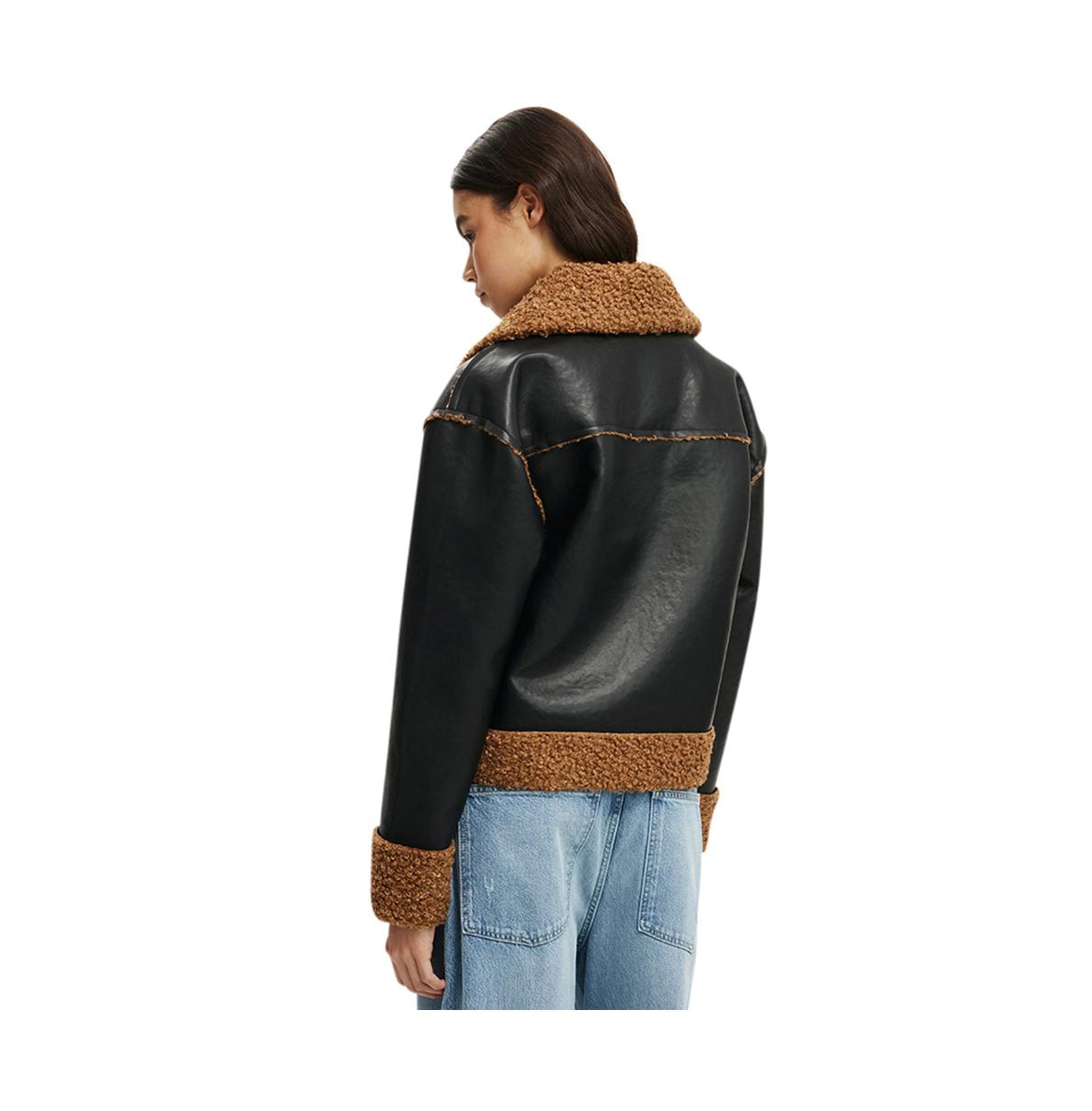 Cotton On Women's Alfie Faux Leather Sherpa Jacket - brown sherpa