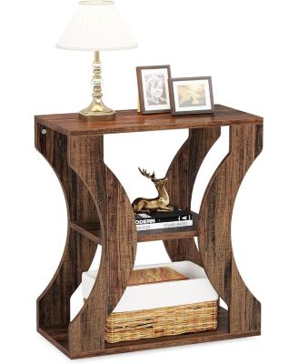 24" Farmhouse End Table Set of 2, 3-Tier Side Table with Storage Shelves, Industrial Wood Accent Table, Nightstand Bedside Table for Living Room, Bedroom(2pcs)