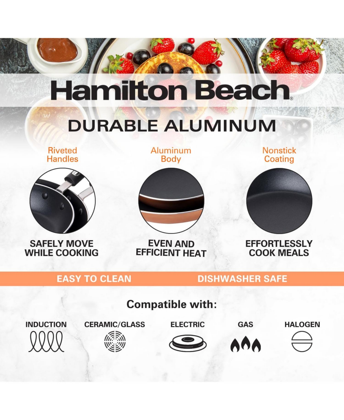 Hamilton Beach Aluminum Fry Pan 2pc Set 9 & 11 Inch with Riveted Fixed Handle, Nonstick Coating & T Box Packing, Ideal for Searing Sauteing, Easy to C