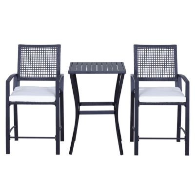 3pcs Patio Bar Set with Soft Cushion, Rattan Wicker Outdoor Furniture Set for Backyards, Lawn, Deck, Poolside