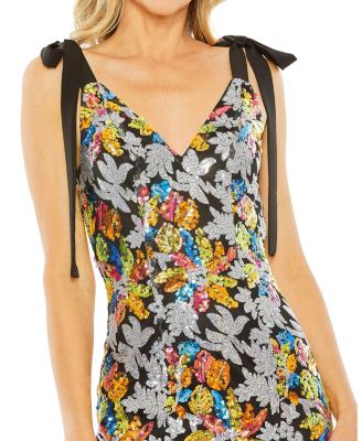 Women's Embellished Bow Strap V Neck Column Gown