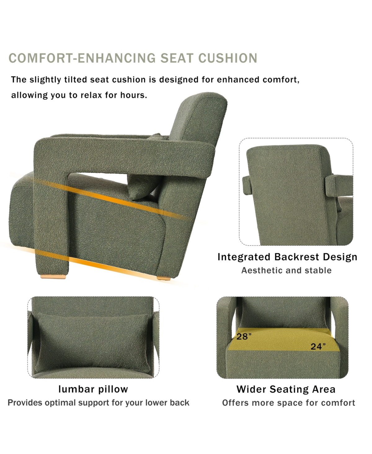 Simplie Fun Mirod Sleek Right-Angle Armrests, Ergonomic Lumbar Support, Square Wooden Block Legs, Inclined Seat for Comfort, Artistic Statement Piece