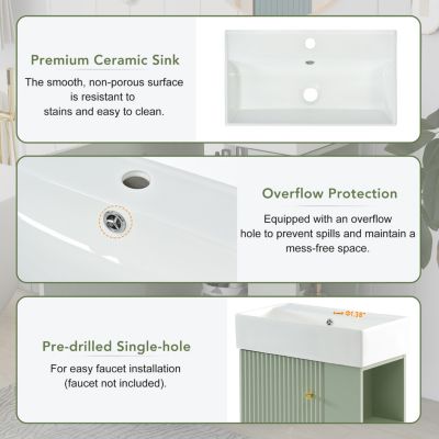 Streamdale Green Vanity Cabinet with Sink, Right-Side Storage