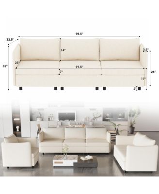 6 Pc   Chenille  Modular, Convertible, Storage in Each Seat, Configurable (1+2+3 Seats)  Sectional Sofa