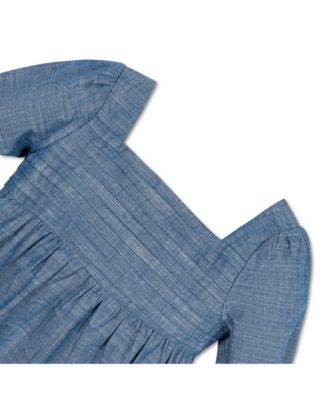 Toddler Girls Organic Long Sleeve Ruched Bodice Chambray Dress