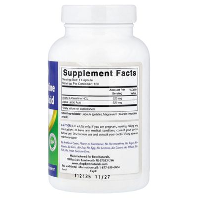 Acetyl L-Carnitine Alpha Lipoic Acid  750 mg  -  120 Capsules