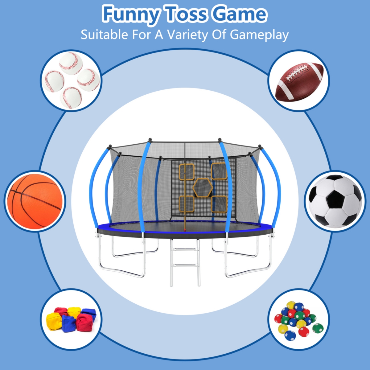 Streamdale Furniture 12FT Trampoline with Enclosure - Recreational Trampolines with Ladder, Astm Approval Outdoor Trampoline for Kids