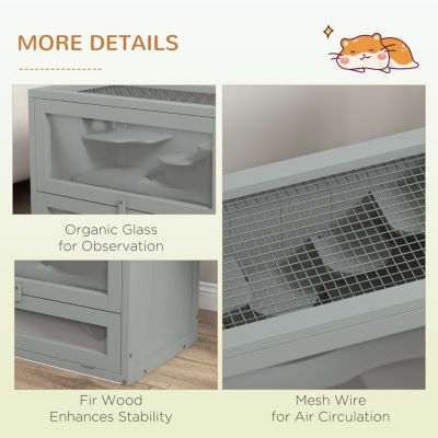 2-Level Hamster Cage Mice and Rat House, Small Animal Habitat for Guinea Pigs, Chinchillas with Openable Top, Front Door, Shelf and Ladder, Gray