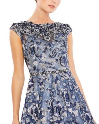 Women's Embellished Cap Sleeve High Neck Ballgown.