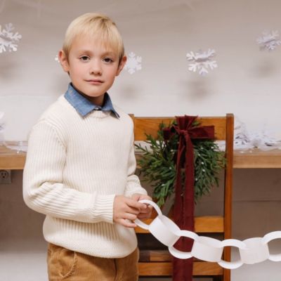 Boys Organic Long Sleeve Herringbone Detail Crew Neck Pullover Sweater