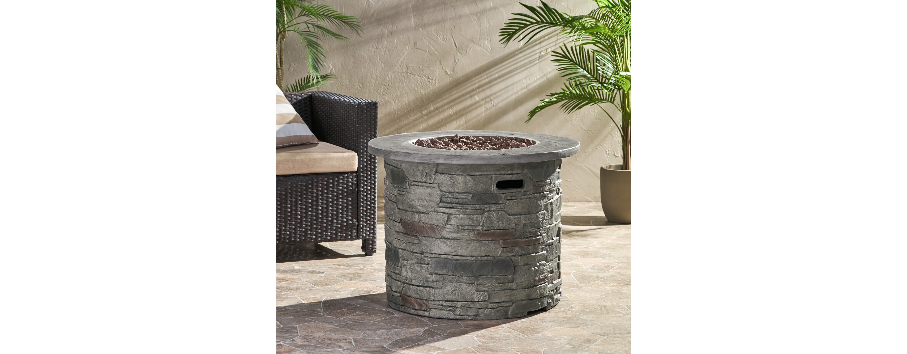 Outdoor 32" Round Mgo Propane Fire Pit, Grey Top - 40,000 Btu