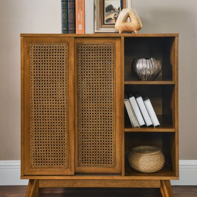 Streamdale Mid-Century Rattan Sideboard Cabinet with Shelf
