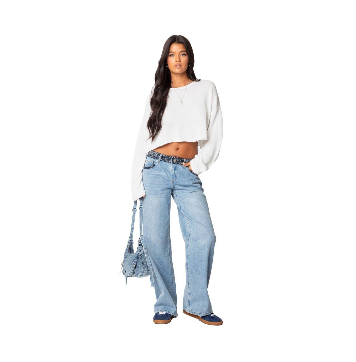 Edikted Women's Bandana Bliss Low Rise Jeans - Blue-washed