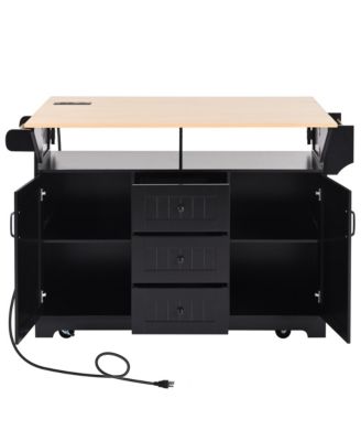 Large Kitchen Island with Drop Leaf, Power Outlet, Storage