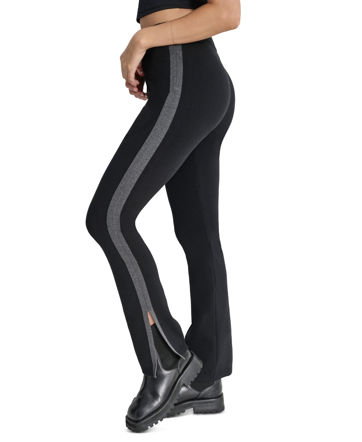 Shop Dkny Women's Apres Ski High-waist Side-vent Flare Pants In Black Charcoal Heather