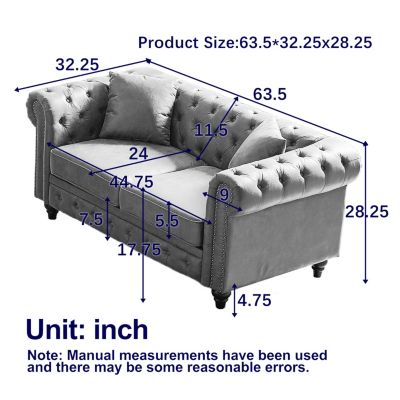 1 Pc Tech Fabric  Chesterfield Style, Button Tufted, Nailhead Arms, Includes 2 Pillows, Wooden Legs  Contemporary Sofa