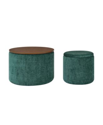 Chenille Storage Ottoman with Stool