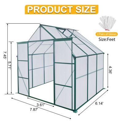 Streamdale 8x6ft Green Polycarbonate Greenhouse with Raised Base