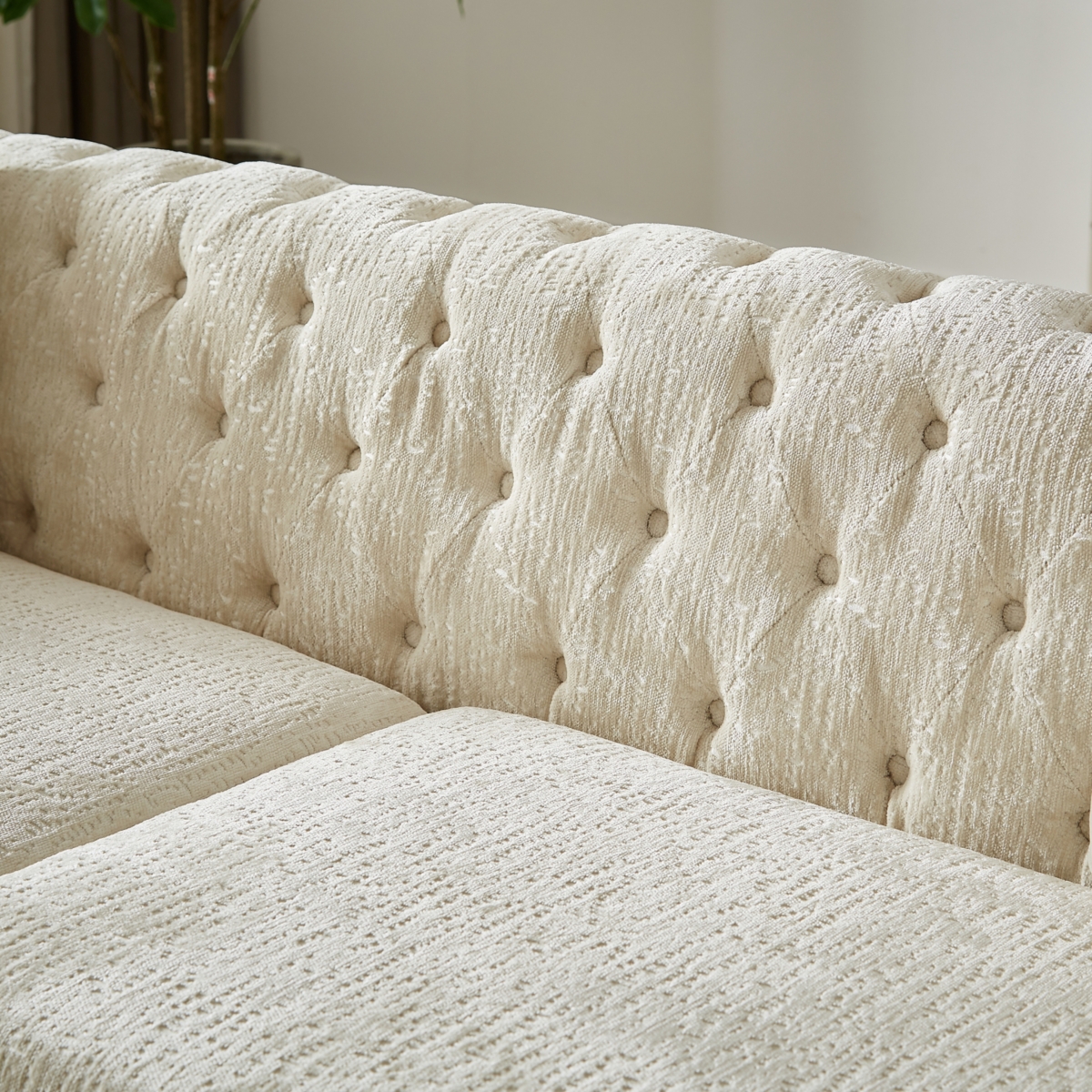 Streamdale Furniture 82-Inch Chenille Pull Buckle Design Sofa for Living Room, Buttons Tufted With Copper Nail Decoration Armrest, Modern Couch Uphols