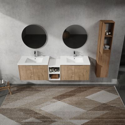  72" Wall-Mounted Vanity with Sink and Cabinet