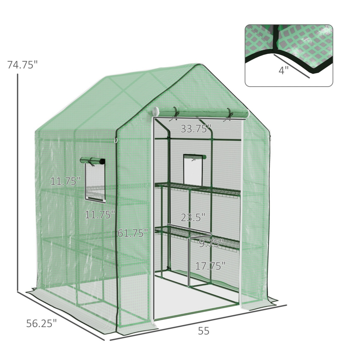 Streamdale Furniture 4.6' x 4.7' Portable Greenhouse, Water/Uv Resistant Walk-In Small Outdoor Greenhouse with 2 Tier U-Shaped Flower Rack Shelves, Ro