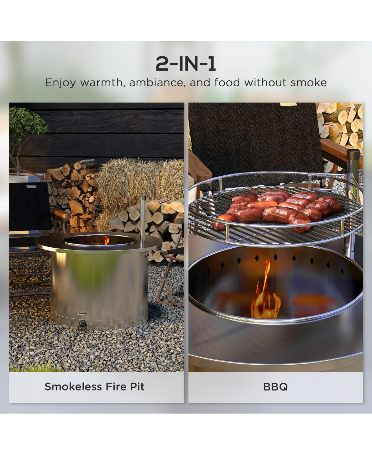 Streamdale Furniture 2-in-1 Smokeless Fire Pit, Bbq Grill, 25